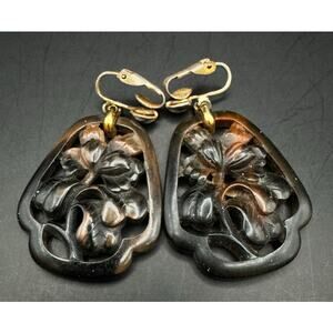Vintage Carved Tropical Floral Lucite Clip-on Earrings